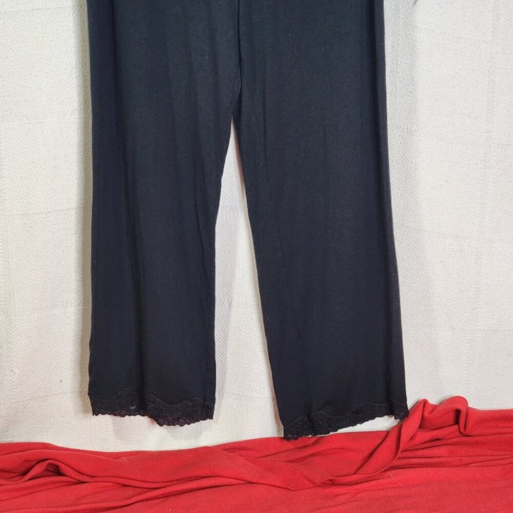 Adonna Black Modal Span Lace Hem Silk Adjustable Tie Waist Pajama Pants Size L - Picture 6 of 16